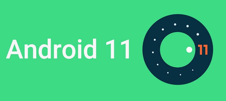 Logo de Android 11 - Está escrito Android 11 y al lado una ruleta.